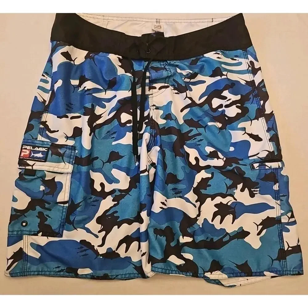 Pelagic Board Shorts Fishing Mens 34 Fish Camo High Performance Offshore‎ Trunks